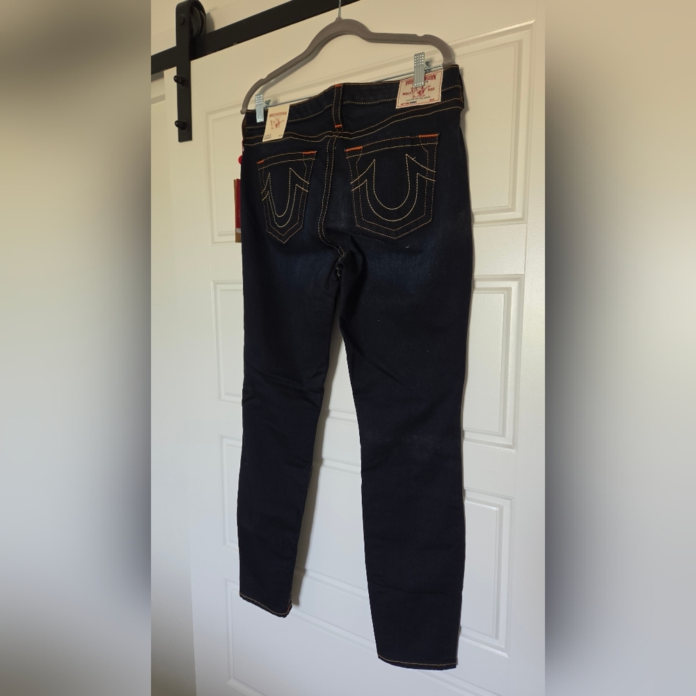 True Religion Dark Indigo Skinny Jeans with Contrast Stitching